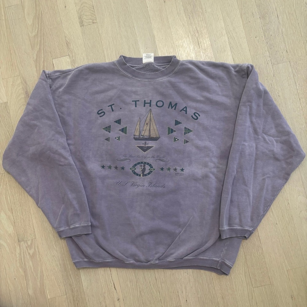 Tech Styles Sweatshirt Unisex Large Purple Good Used St. Thomas Sailing Graphic